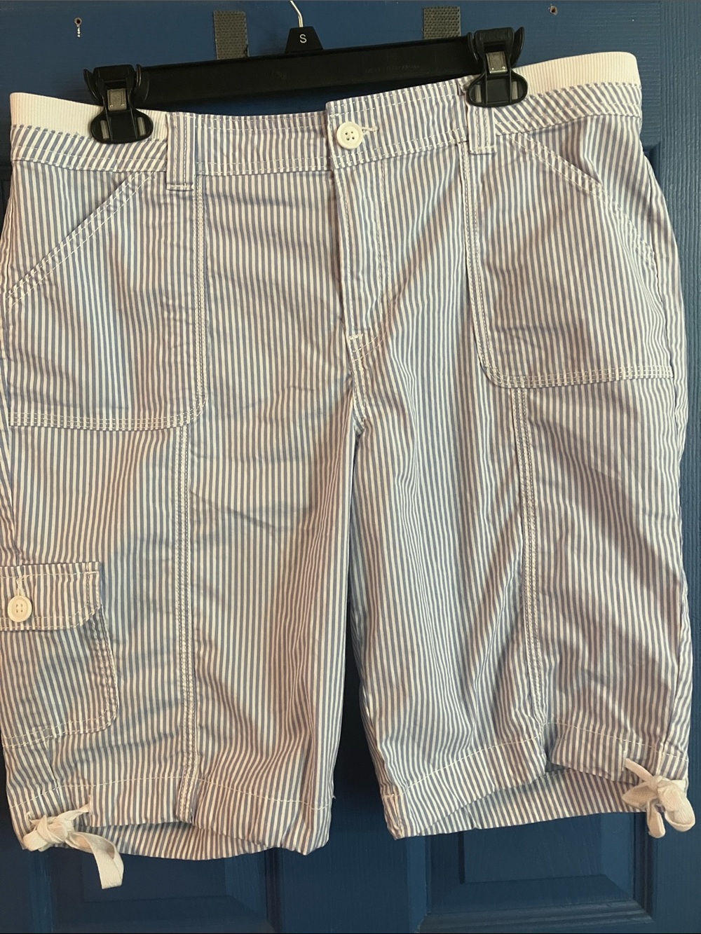 St. John's Bay Blue and White Pinstripe Bermuda Shorts